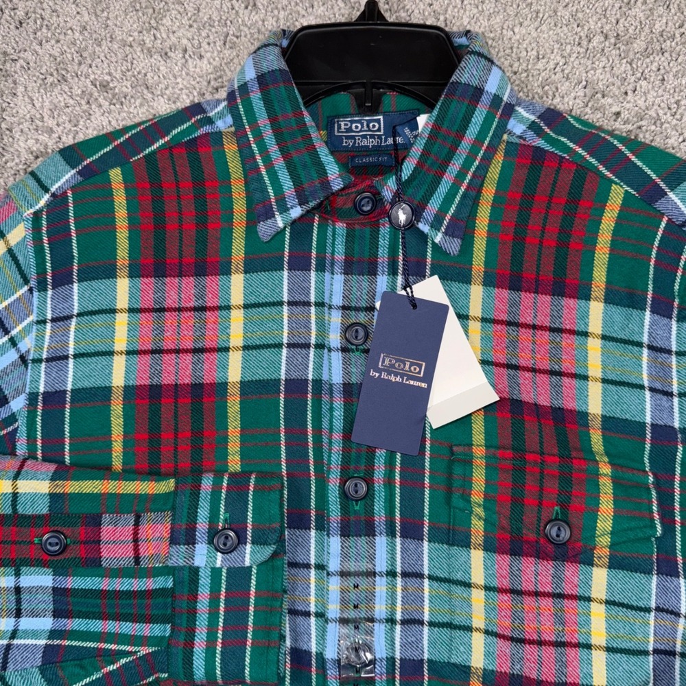 Polo Ralph Lauren Mens Plaid Flannel Shirt Classic Fit Loop Collar Sz M NEW